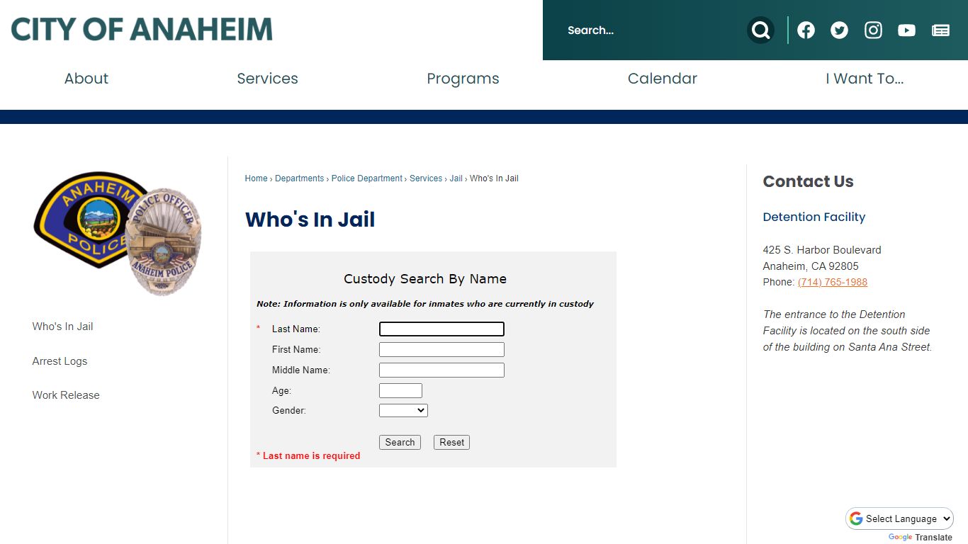 Who's In Jail | Anaheim, CA - Official Website